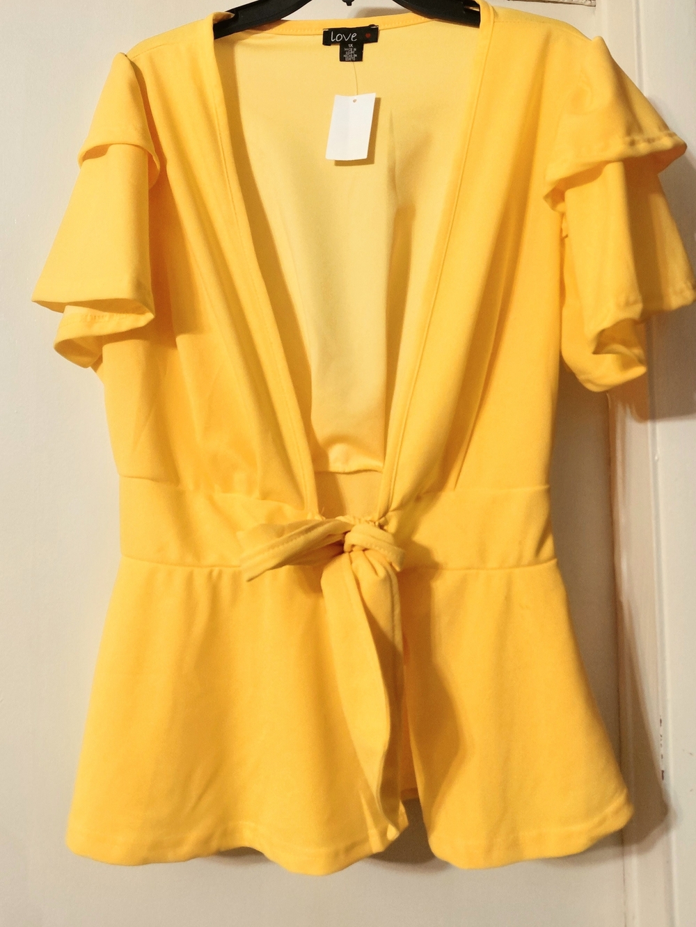 Love by Design Yellow Tie-Front Peplum Top